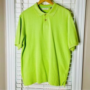 🩷 GEOFFREY BEENE MENS SIZE MEDIUM LIME GREEN WITH YELLOW PINSTRIPED COTTON POLO